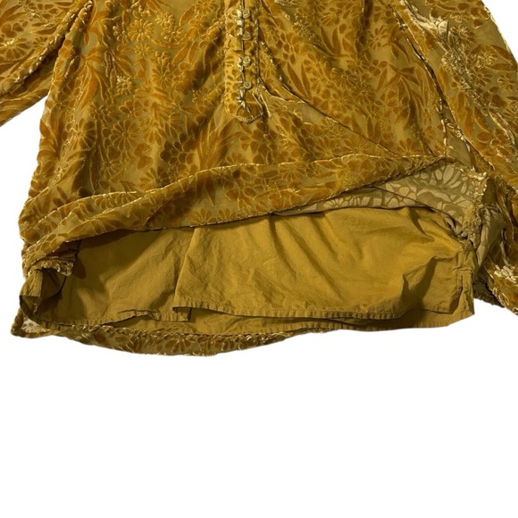Coldwater Creek Mustard Yellow Velvet Burnout Blouse Size Small Floral Boho - Picture 9 of 16